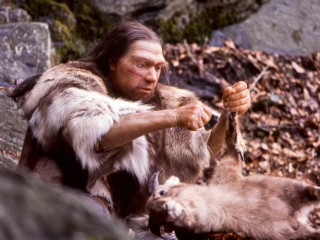 Reconstruction of a Neanderthal, illustrating life during the Middle Palaeolithic.